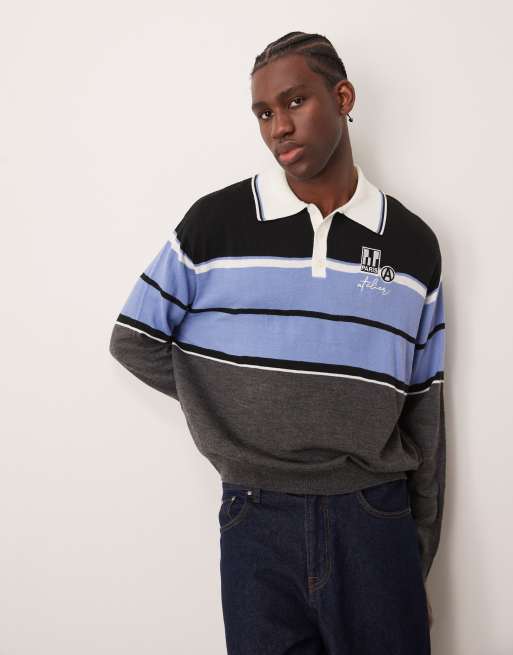 ASOS DESIGN - Oversized gebreid rugbyshirt met logodetail in multi