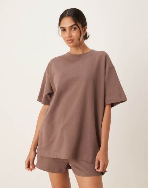 ASOS DESIGN - Oversized gebreid T-shirt met textuur in bruin - view 1