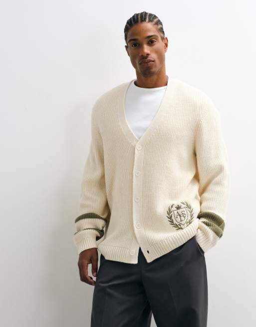 ASOS DESIGN oversized gebreid vest in ecru met borduursel, 2 van 5