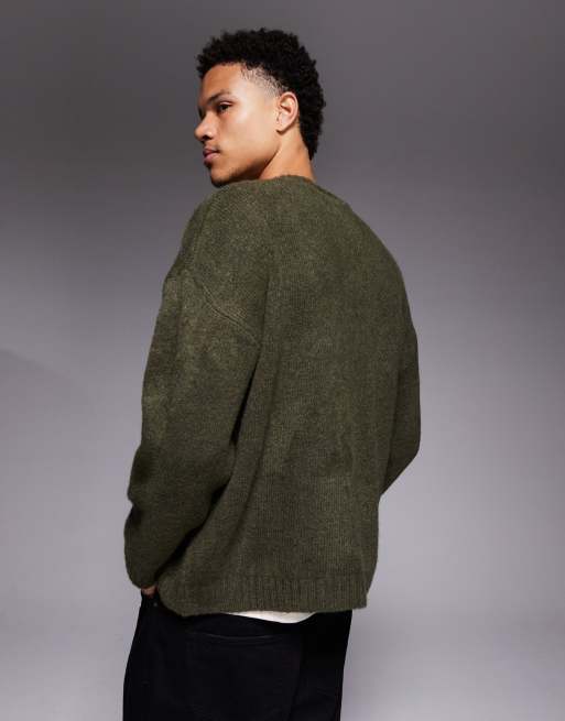 ASOS DESIGN - Oversized gebreid vest met ronde hals in groen, 2 van 5