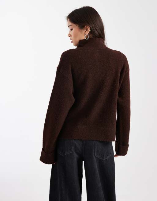 ASOS DESIGN - Oversized gebreid vest van wol met opstaande boord in mokka, 3 van 4