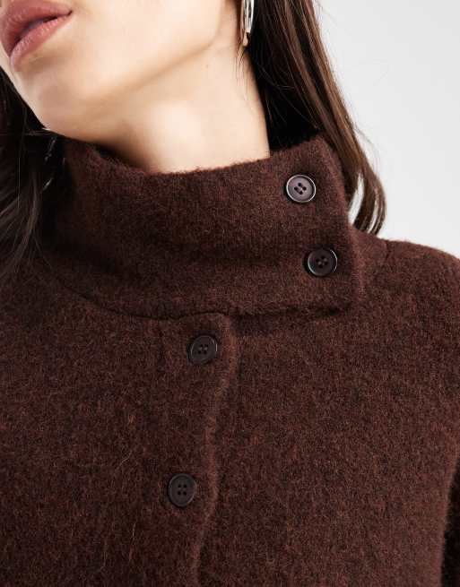 ASOS DESIGN - Oversized gebreid vest van wol met opstaande boord in mokka, 4 van 4