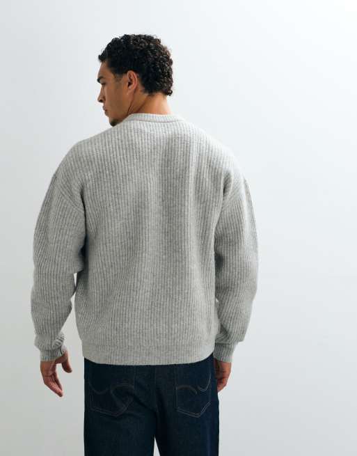 ASOS DESIGN oversized gebreid vest van wolmix met ronde hals in grijs gemêleerd, 5 van 5