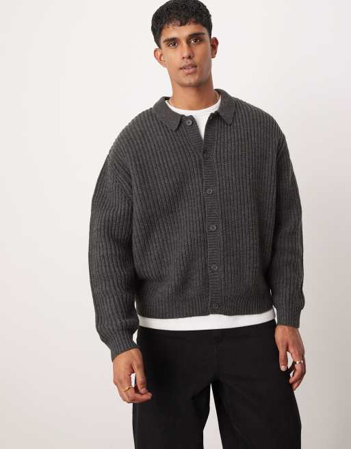 ASOS DESIGN - Oversized gebreid vest van zware wolmix met knopen in antraciet