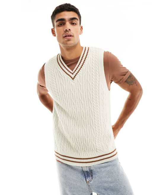 ASOS DESIGN - Oversized gebreide crickettanktop met kabels in crème