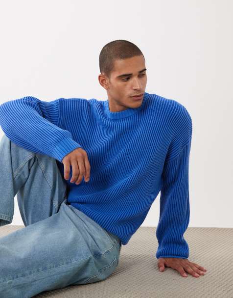 ASOS DESIGN - Oversized gebreide geribbelde trui in blauw - view 1