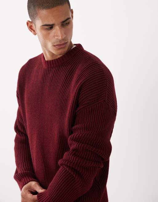 ASOS DESIGN - Oversized gebreide geribbelde trui in rood, 3 van 5