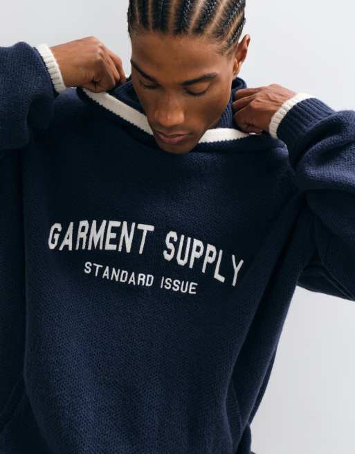 ASOS DESIGN oversized gebreide hoodie in zwart met navy, 3 van 5