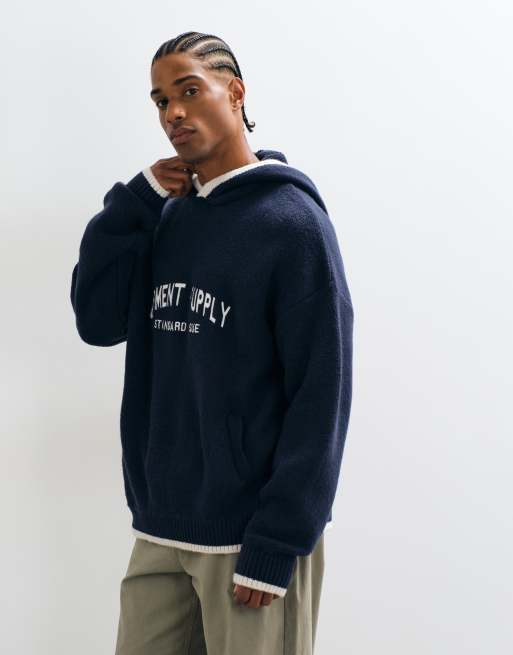 ASOS DESIGN oversized gebreide hoodie in zwart met navy, 5 van 5