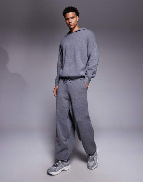 ASOS DESIGN - Oversized gebreide joggingbroek met boorden in grijs - view 1
