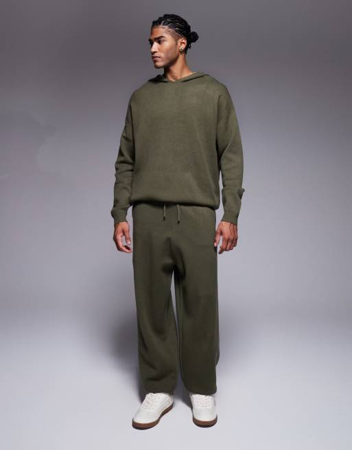ASOS DESIGN - Oversized gebreide joggingbroek met manchetten in kaki, 2 van 5