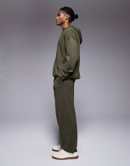 ASOS DESIGN - Oversized gebreide joggingbroek met manchetten in kaki, 3 van 5