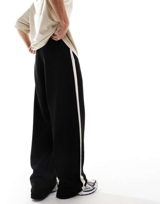 ASOS DESIGN - Oversized gebreide joggingbroek met streep in zwart