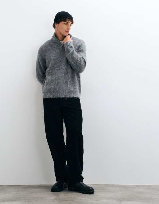ASOS DESIGN oversized gebreide mohair trui met halve rits in lichtgrijs, 2 van 5