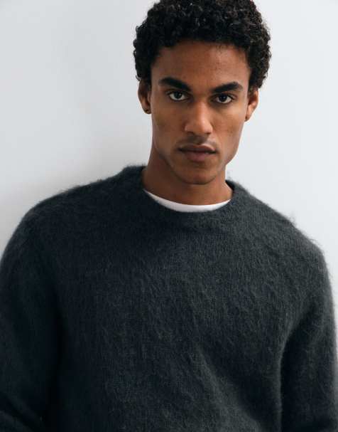 ASOS DESIGN oversized gebreide mohairtrui in donkergroen - view 1