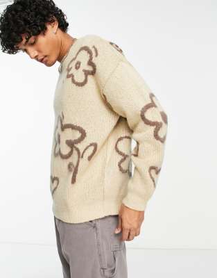 ASOS DESIGN - Oversized gebreide pluche trui met gebloemde graffiti print
