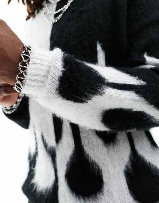 ASOS DESIGN - Oversized gebreide pluizige trui met vlammenpatroon in zwart, 4 van 4