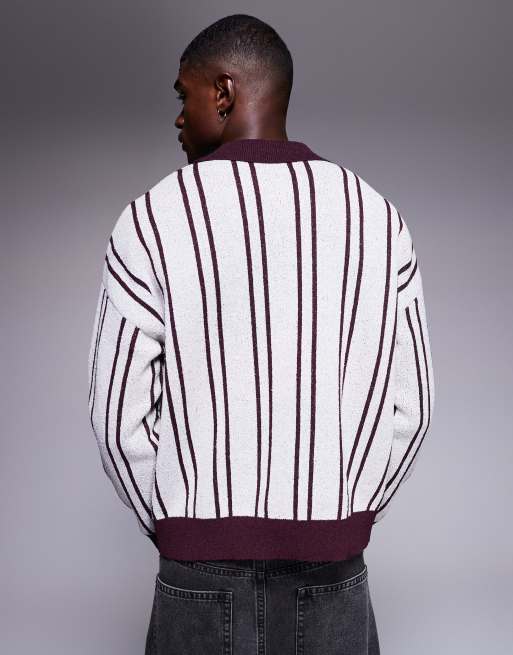 ASOS DESIGN - Oversized gebreide polo met textuur en grafische sportprint in grijs, 3 van 5