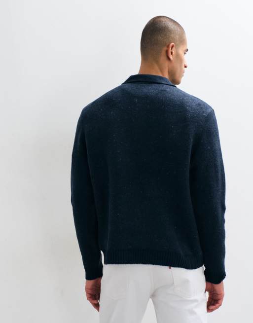 ASOS DESIGN oversized gebreide poloshirt met ateliergraphic in zwart, 3 van 5