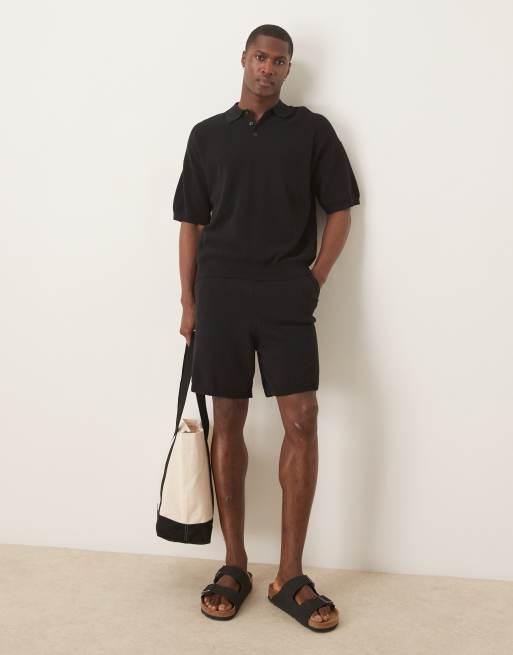 ASOS DESIGN - Oversized gebreide short van middelzwaar katoen in zwart, deel van co-ord set