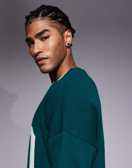 ASOS DESIGN - Oversized gebreide trui met '00' print en textuur in donkergroen, 4 van 5
