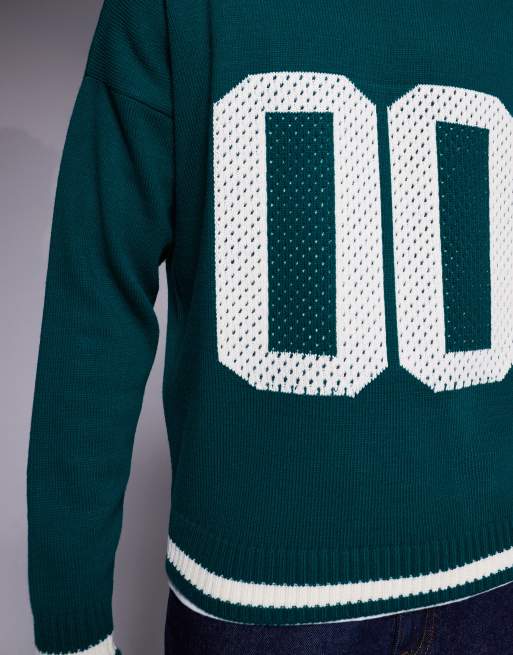 ASOS DESIGN - Oversized gebreide trui met '00' print en textuur in donkergroen, 5 van 5