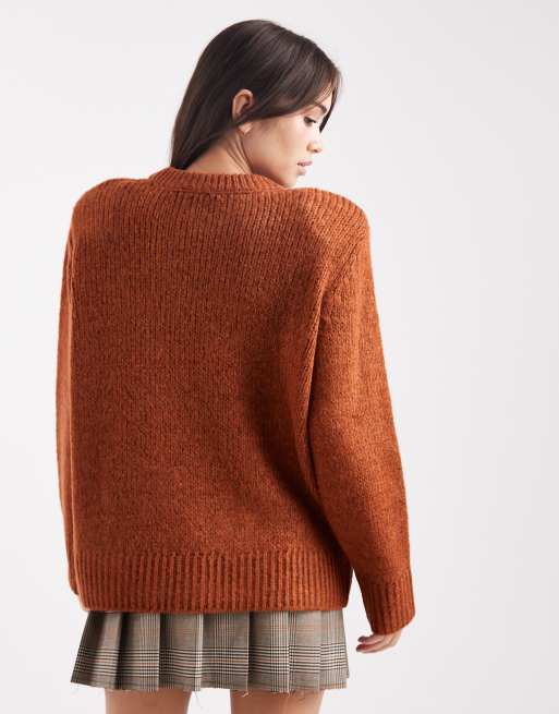 ASOS DESIGN - Oversized gebreide trui met blote schouders in toffee, 4 van 4
