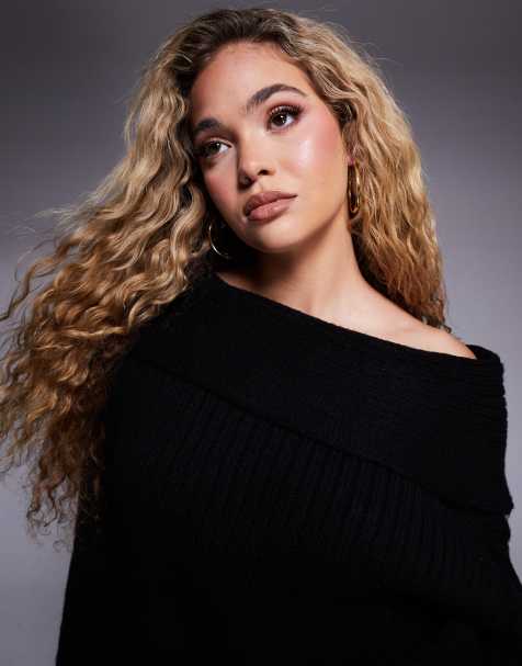ASOS DESIGN - Oversized gebreide trui met blote schouders in zwart - view 1
