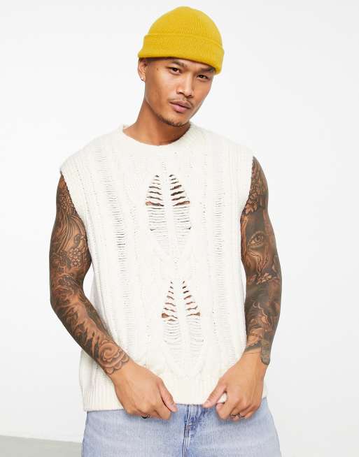 ASOS DESIGN - Oversized gebreide trui met kabels in gebroken wit