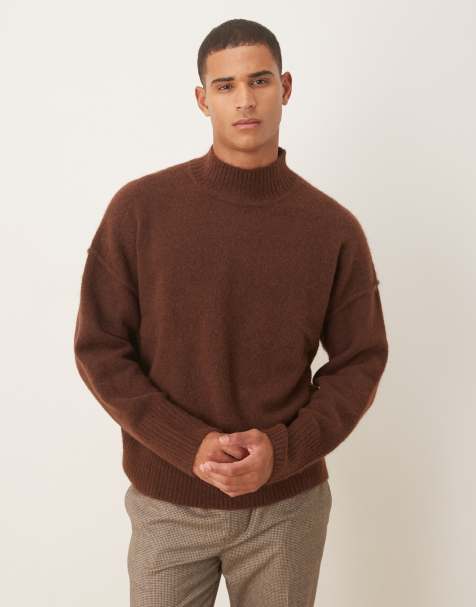 ASOS DESIGN - Oversized gebreide trui met opstaande boord van wolmix in bruin - view 1