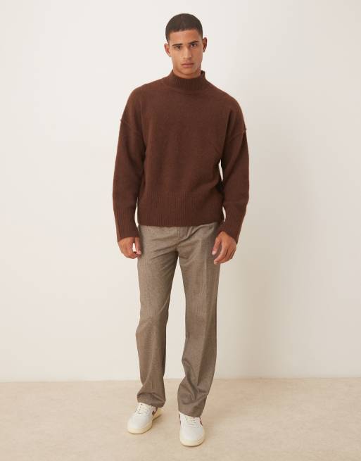ASOS DESIGN - Oversized gebreide trui met opstaande boord van wolmix in bruin, 5 van 5