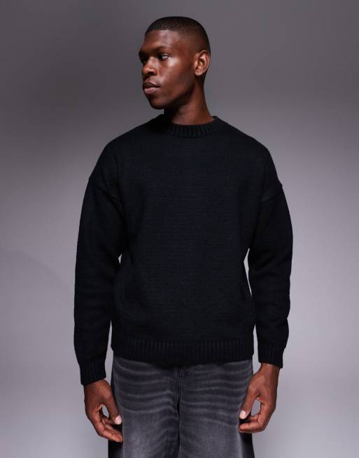 ASOS DESIGN - Oversized gebreide trui met ronde hals en Palermo-print op de achterkant in zwart