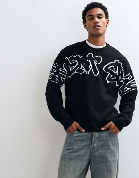 ASOS DESIGN oversized gebreide trui met ronde hals en print op de rug - view 1