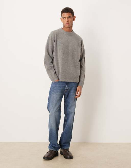 ASOS DESIGN - Oversized gebreide trui met ronde hals in grijs, 2 van 5