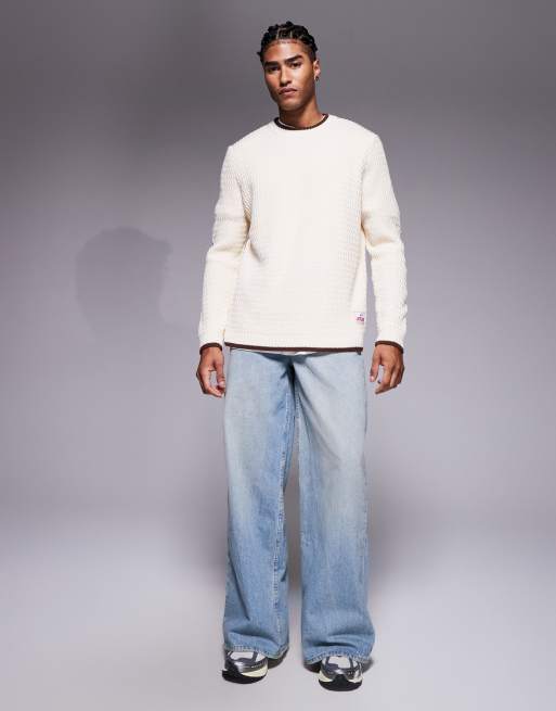 ASOS DESIGN - Oversized gebreide trui met textuur en geweven label, in ecru, 2 van 5