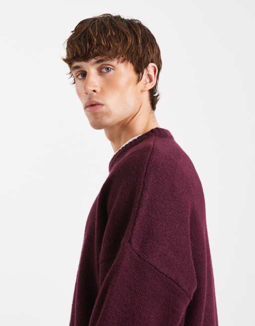 ASOS DESIGN - Oversized gebreide trui met textuur en ronde hals in bordeauxrood, 4 van 5