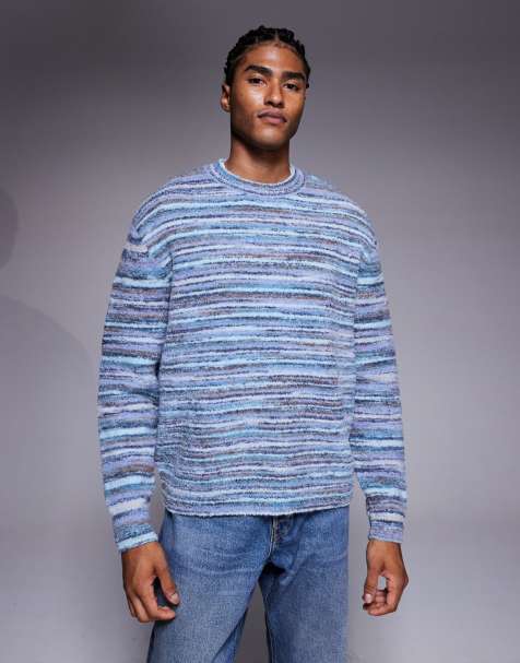 ASOS DESIGN - Oversized gebreide trui met textuur en strepen in blauw - view 1