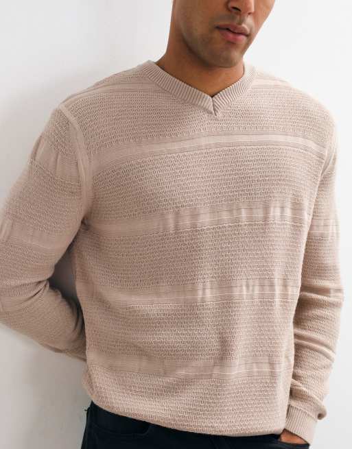 ASOS DESIGN oversized gebreide trui met V-hals in beige, 3 van 5