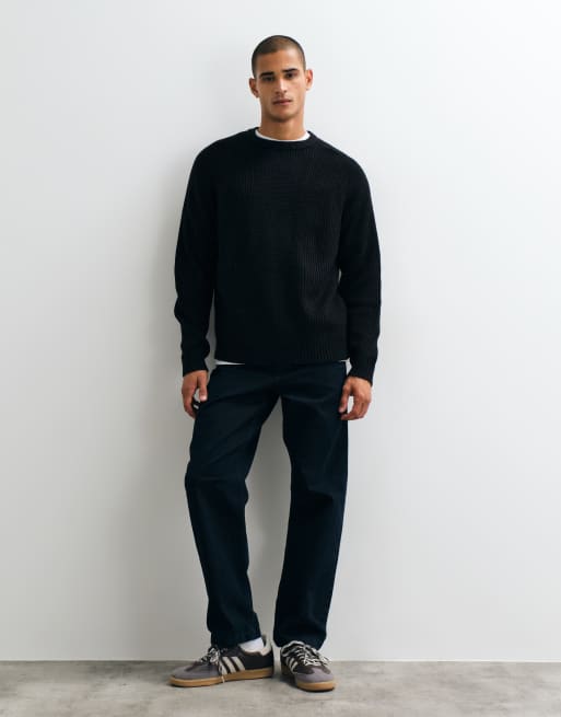 ASOS DESIGN oversized gebreide trui met vissersrib in zwart, 5 van 5