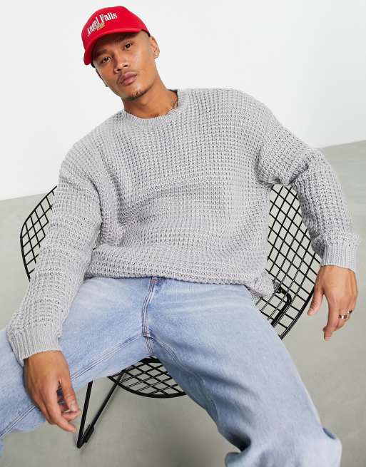 ASOS DESIGN - Oversized gebreide trui met wafelstructuur in antraciet