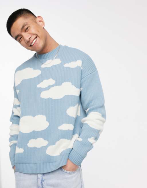 ASOS DESIGN Oversized gebreide trui met wolkenprint