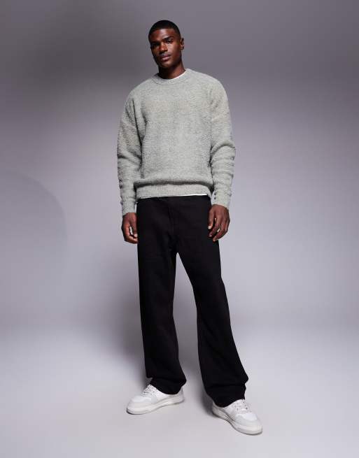 ASOS DESIGN - Oversized gebreide trui van bouclé met ronde hals in saliegroen, 2 van 5