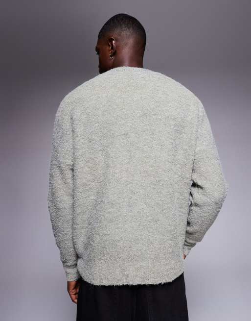 ASOS DESIGN - Oversized gebreide trui van bouclé met ronde hals in saliegroen, 3 van 5