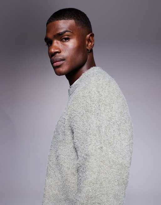 ASOS DESIGN - Oversized gebreide trui van bouclé met ronde hals in saliegroen, 4 van 5