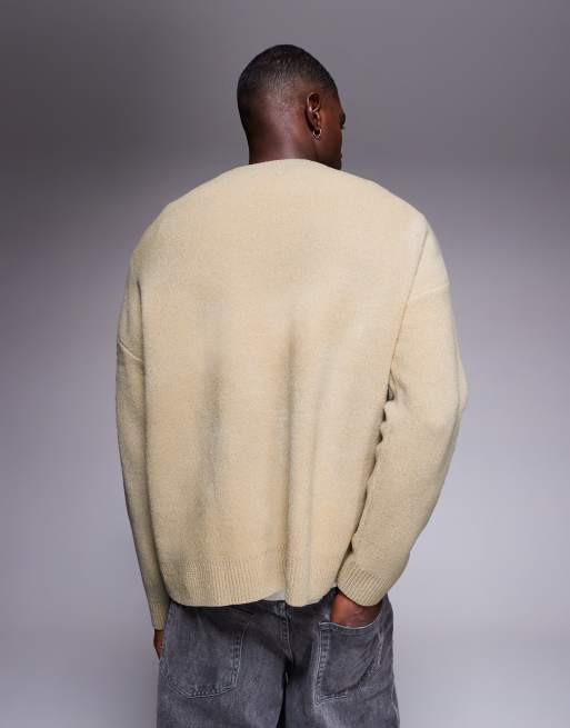 ASOS DESIGN - Oversized gebreide trui van chenille met grafische Palermo-print in stone, 3 van 5