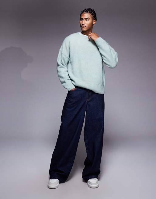 ASOS DESIGN - Oversized gebreide trui van wol met ronde hals in saliegroen, 2 van 5