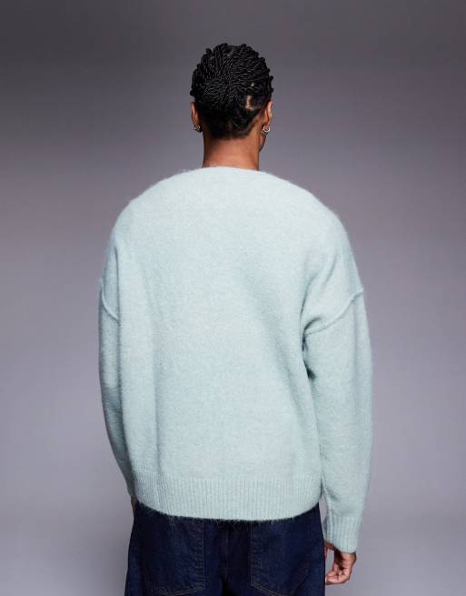 ASOS DESIGN - Oversized gebreide trui van wol met ronde hals in saliegroen, 3 van 5