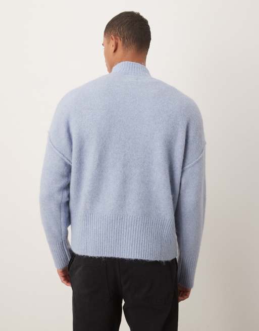 ASOS DESIGN - Oversized gebreide trui van wolmix met opstaande boord in blauw, 2 van 5