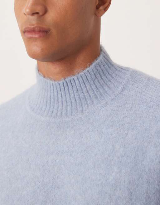 ASOS DESIGN - Oversized gebreide trui van wolmix met opstaande boord in blauw, 4 van 5