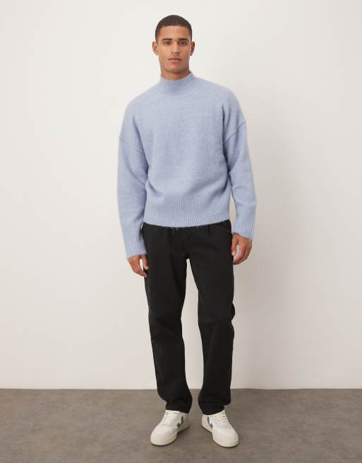 ASOS DESIGN - Oversized gebreide trui van wolmix met opstaande boord in blauw, 5 van 5